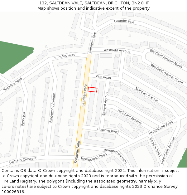 132, SALTDEAN VALE, SALTDEAN, BRIGHTON, BN2 8HF: Location map and indicative extent of plot