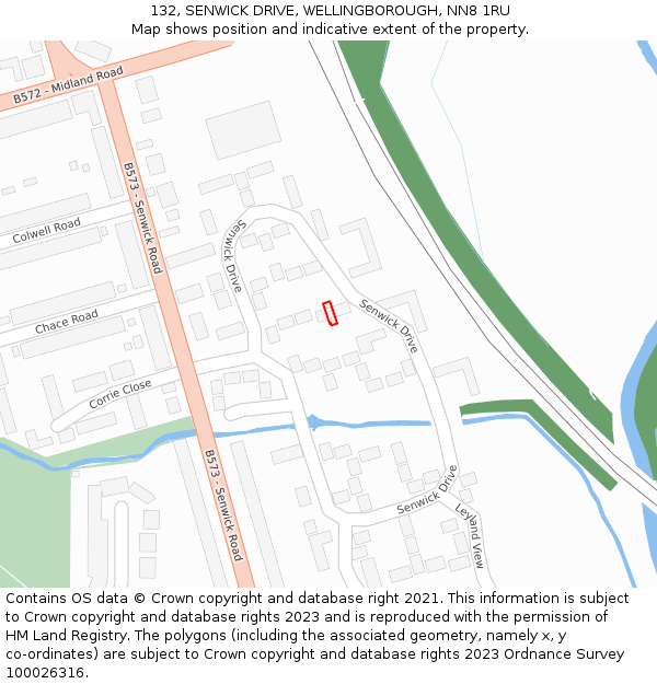 132, SENWICK DRIVE, WELLINGBOROUGH, NN8 1RU: Location map and indicative extent of plot