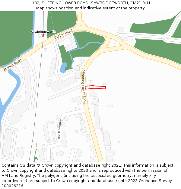 132, SHEERING LOWER ROAD, SAWBRIDGEWORTH, CM21 9LH: Location map and indicative extent of plot