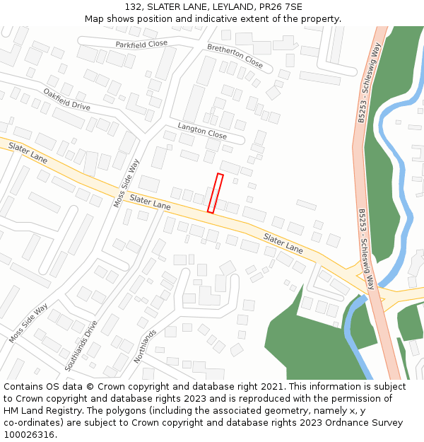 132, SLATER LANE, LEYLAND, PR26 7SE: Location map and indicative extent of plot