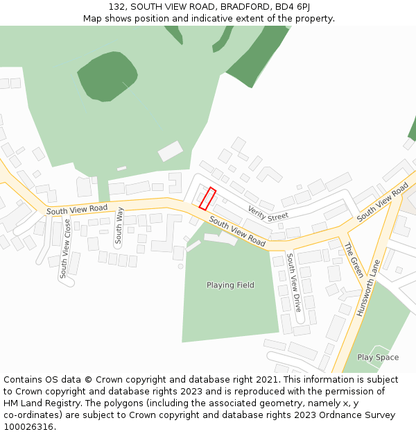 132, SOUTH VIEW ROAD, BRADFORD, BD4 6PJ: Location map and indicative extent of plot