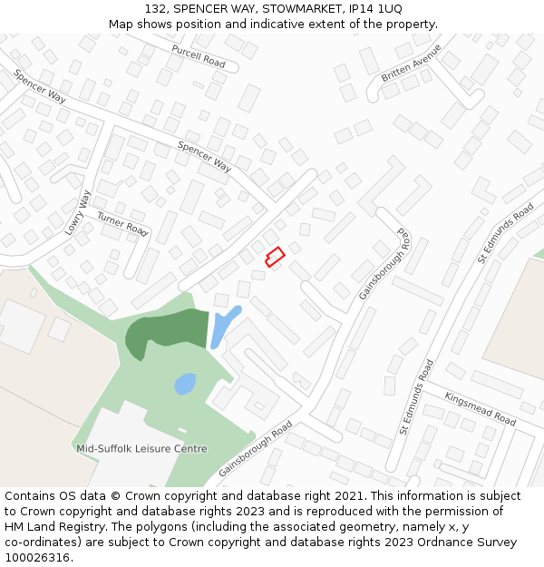 132, SPENCER WAY, STOWMARKET, IP14 1UQ: Location map and indicative extent of plot