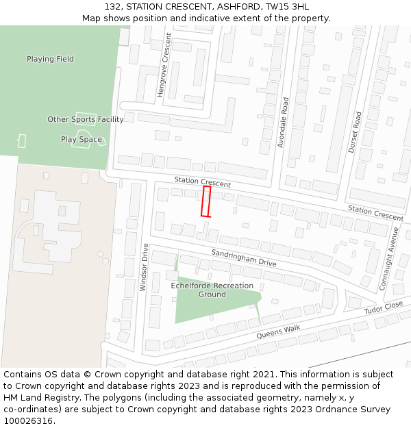 132, STATION CRESCENT, ASHFORD, TW15 3HL: Location map and indicative extent of plot