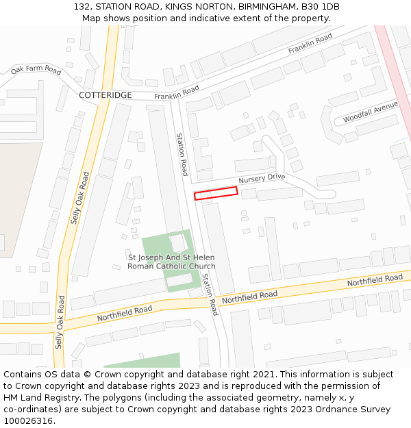 132, STATION ROAD, KINGS NORTON, BIRMINGHAM, B30 1DB: Location map and indicative extent of plot