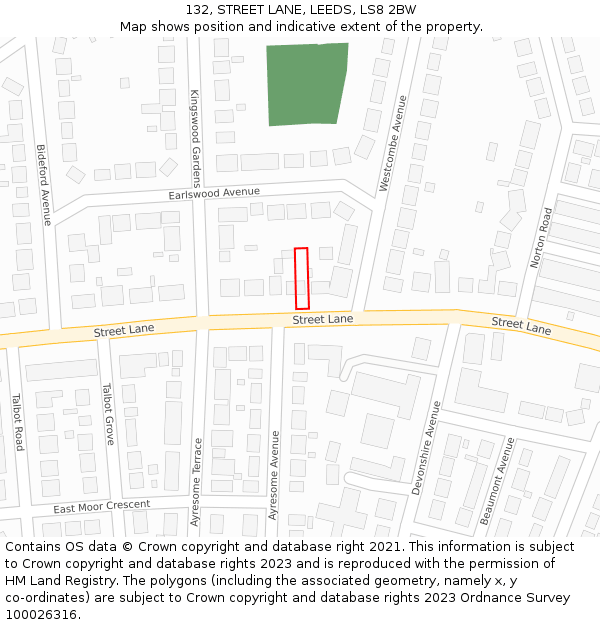 132, STREET LANE, LEEDS, LS8 2BW: Location map and indicative extent of plot