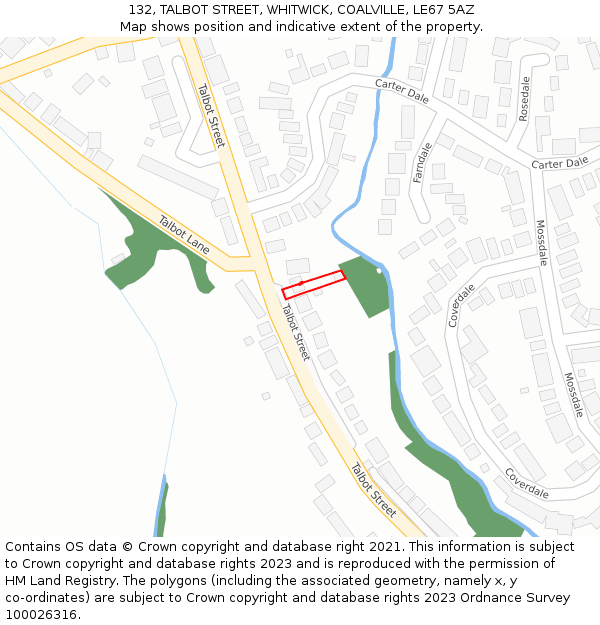 132, TALBOT STREET, WHITWICK, COALVILLE, LE67 5AZ: Location map and indicative extent of plot