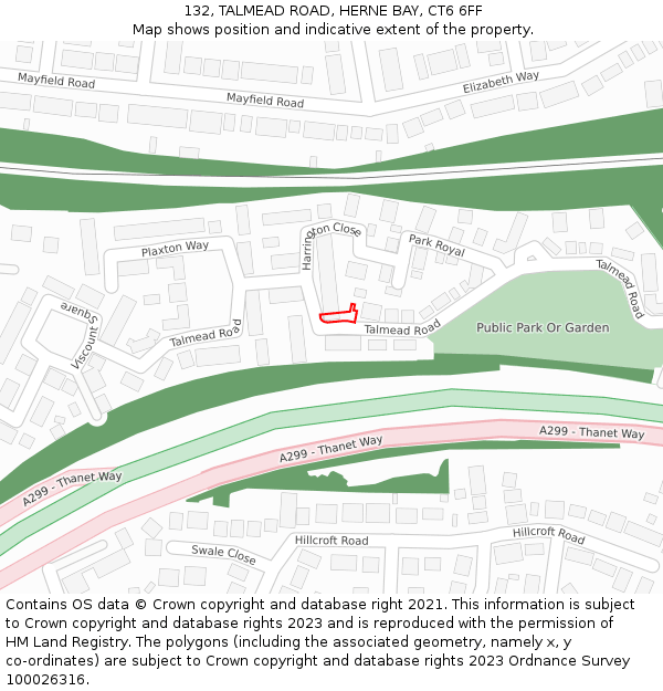 132, TALMEAD ROAD, HERNE BAY, CT6 6FF: Location map and indicative extent of plot