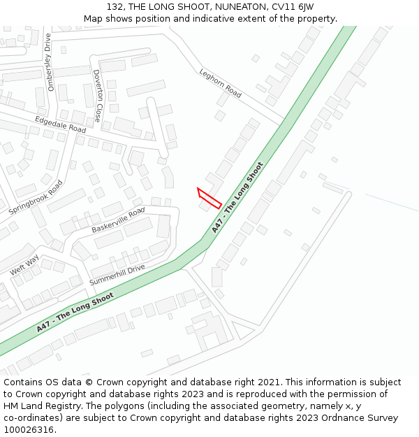 132, THE LONG SHOOT, NUNEATON, CV11 6JW: Location map and indicative extent of plot