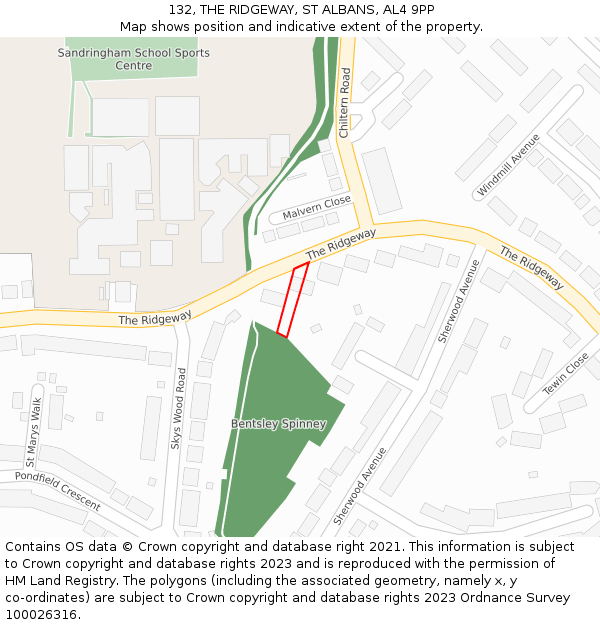 132, THE RIDGEWAY, ST ALBANS, AL4 9PP: Location map and indicative extent of plot