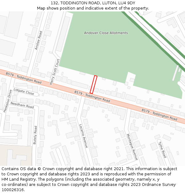 132, TODDINGTON ROAD, LUTON, LU4 9DY: Location map and indicative extent of plot