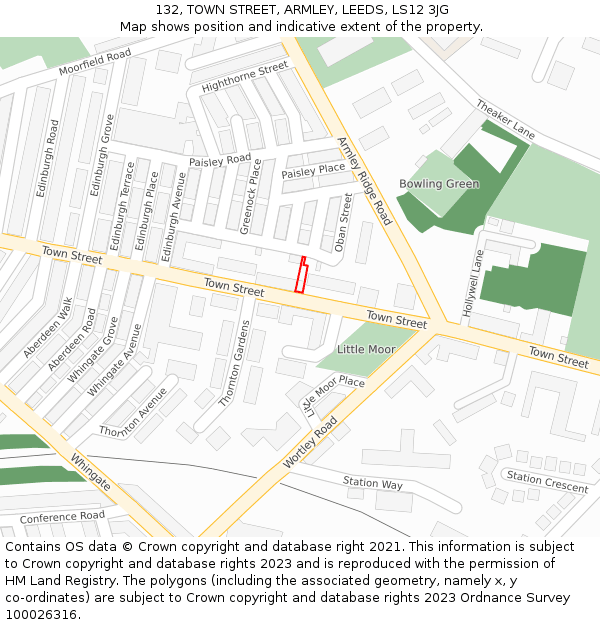 132, TOWN STREET, ARMLEY, LEEDS, LS12 3JG: Location map and indicative extent of plot