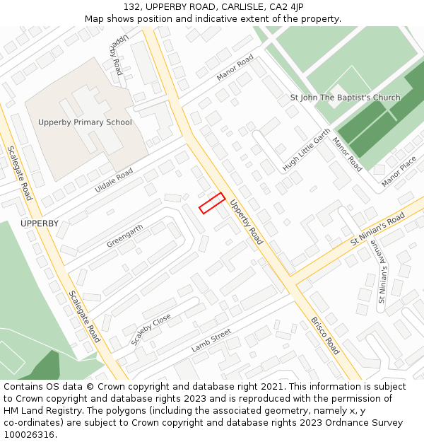 132, UPPERBY ROAD, CARLISLE, CA2 4JP: Location map and indicative extent of plot