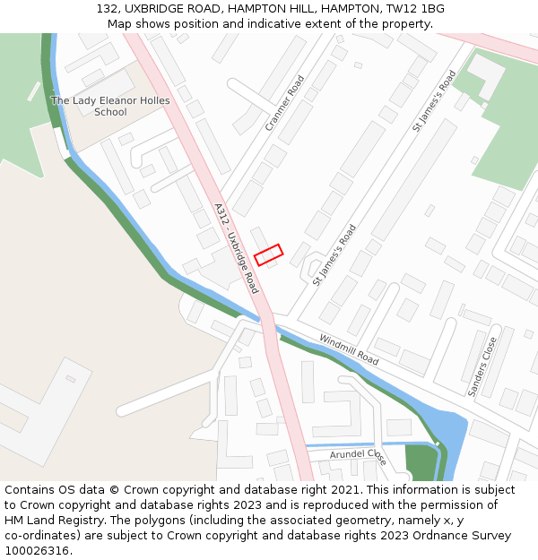 132, UXBRIDGE ROAD, HAMPTON HILL, HAMPTON, TW12 1BG: Location map and indicative extent of plot