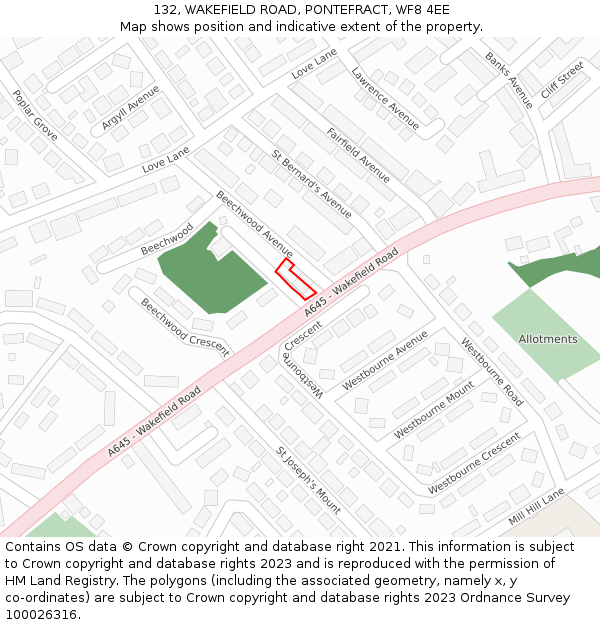 132, WAKEFIELD ROAD, PONTEFRACT, WF8 4EE: Location map and indicative extent of plot