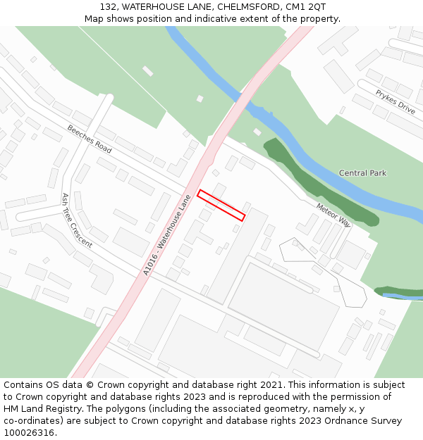 132, WATERHOUSE LANE, CHELMSFORD, CM1 2QT: Location map and indicative extent of plot