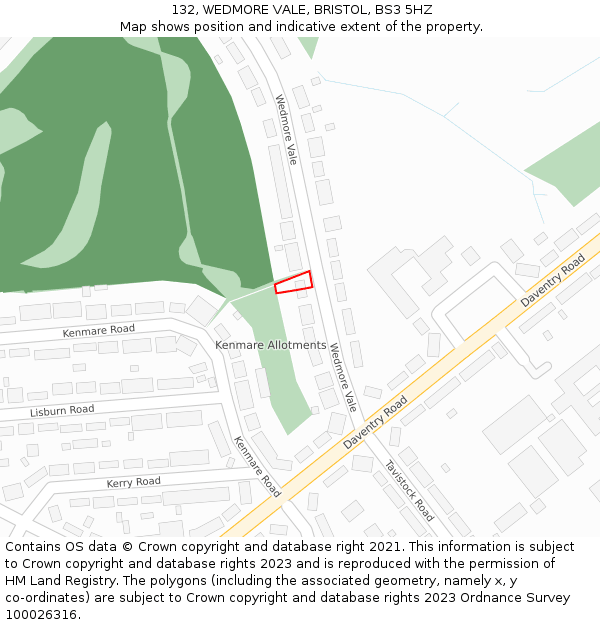 132, WEDMORE VALE, BRISTOL, BS3 5HZ: Location map and indicative extent of plot