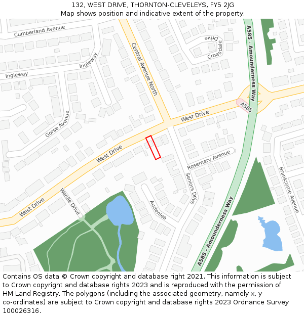 132, WEST DRIVE, THORNTON-CLEVELEYS, FY5 2JG: Location map and indicative extent of plot