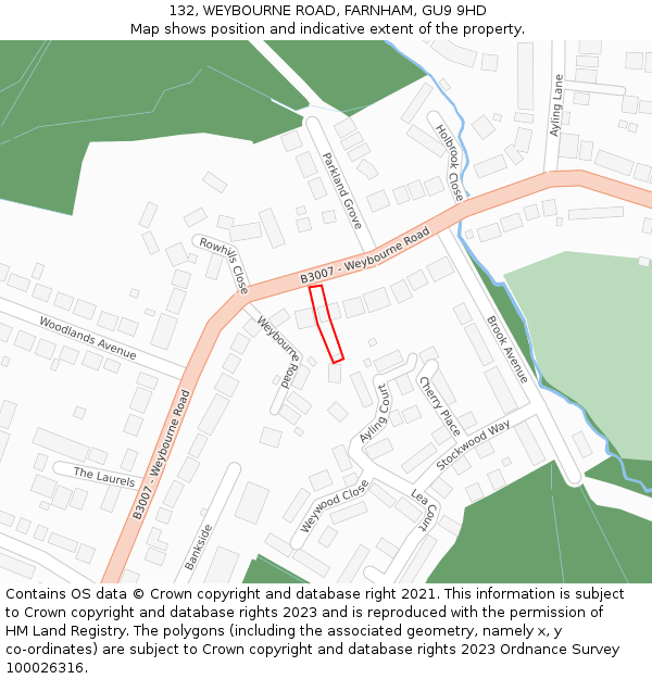 132, WEYBOURNE ROAD, FARNHAM, GU9 9HD: Location map and indicative extent of plot