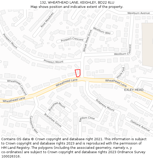 132, WHEATHEAD LANE, KEIGHLEY, BD22 6LU: Location map and indicative extent of plot