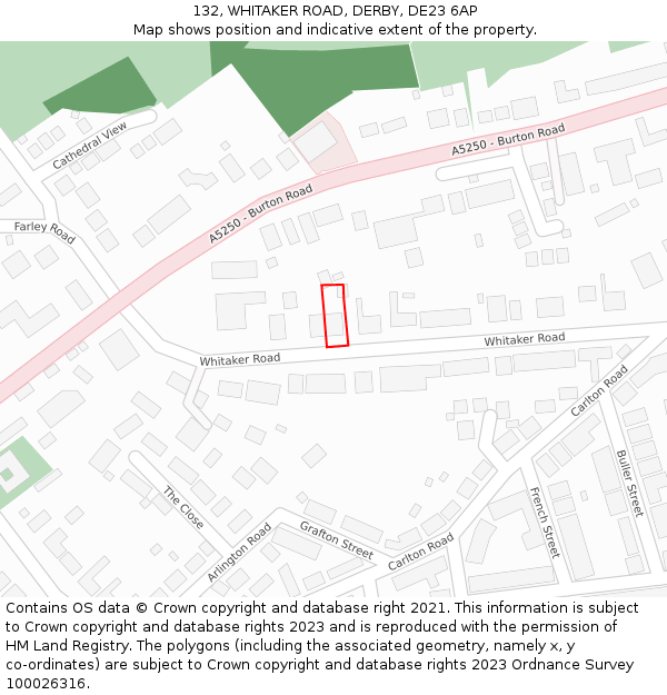 132, WHITAKER ROAD, DERBY, DE23 6AP: Location map and indicative extent of plot