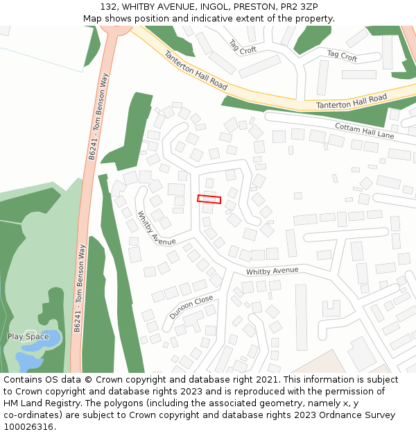 132, WHITBY AVENUE, INGOL, PRESTON, PR2 3ZP: Location map and indicative extent of plot