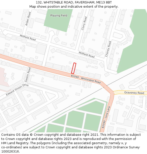 132, WHITSTABLE ROAD, FAVERSHAM, ME13 8BT: Location map and indicative extent of plot