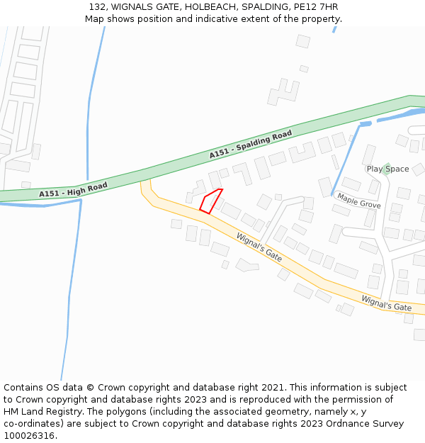 132, WIGNALS GATE, HOLBEACH, SPALDING, PE12 7HR: Location map and indicative extent of plot