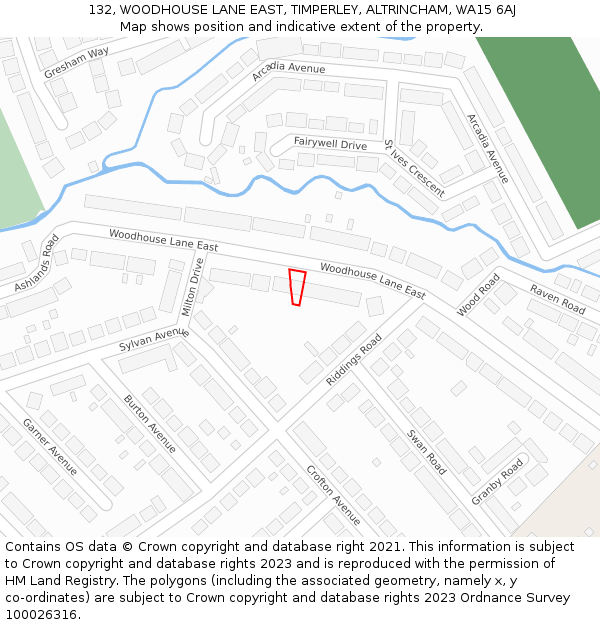 132, WOODHOUSE LANE EAST, TIMPERLEY, ALTRINCHAM, WA15 6AJ: Location map and indicative extent of plot