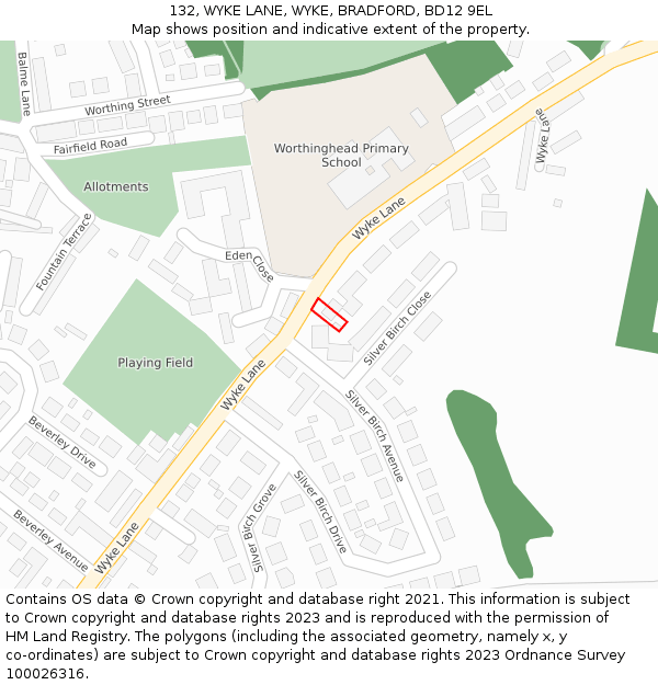 132, WYKE LANE, WYKE, BRADFORD, BD12 9EL: Location map and indicative extent of plot