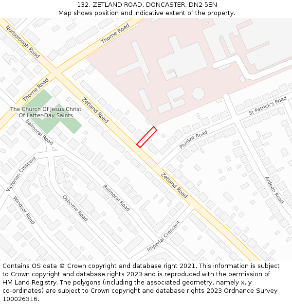 132, ZETLAND ROAD, DONCASTER, DN2 5EN: Location map and indicative extent of plot