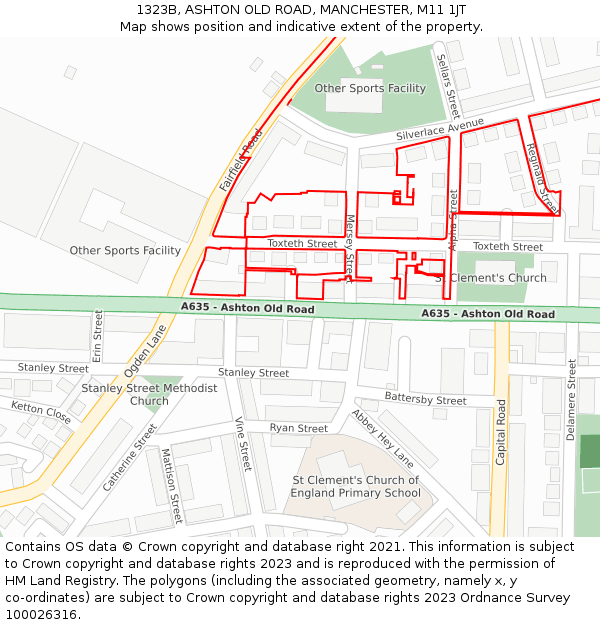 1323B, ASHTON OLD ROAD, MANCHESTER, M11 1JT: Location map and indicative extent of plot