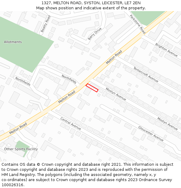 1327, MELTON ROAD, SYSTON, LEICESTER, LE7 2EN: Location map and indicative extent of plot