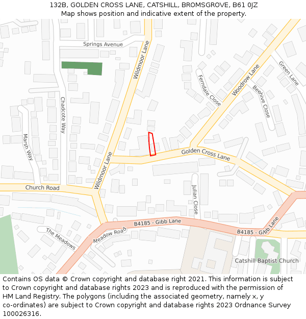 132B, GOLDEN CROSS LANE, CATSHILL, BROMSGROVE, B61 0JZ: Location map and indicative extent of plot