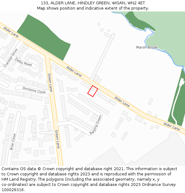 133, ALDER LANE, HINDLEY GREEN, WIGAN, WN2 4ET: Location map and indicative extent of plot