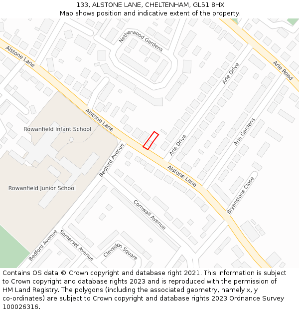 133, ALSTONE LANE, CHELTENHAM, GL51 8HX: Location map and indicative extent of plot