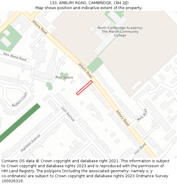 133, ARBURY ROAD, CAMBRIDGE, CB4 2JD: Location map and indicative extent of plot