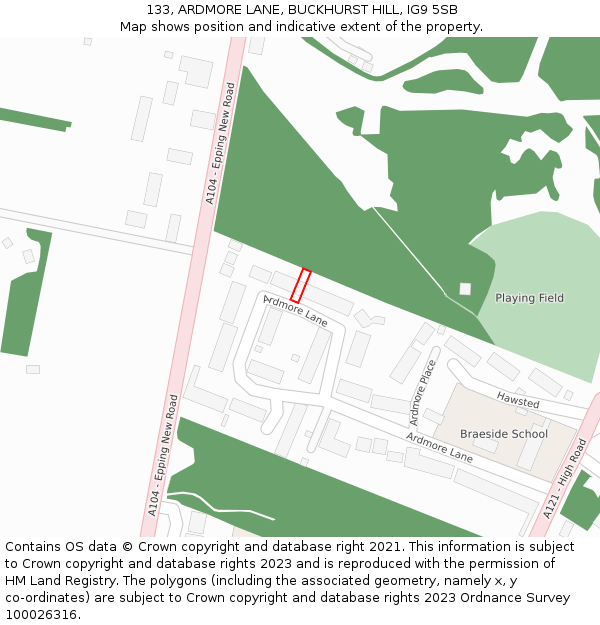 133, ARDMORE LANE, BUCKHURST HILL, IG9 5SB: Location map and indicative extent of plot