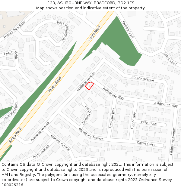 133, ASHBOURNE WAY, BRADFORD, BD2 1ES: Location map and indicative extent of plot
