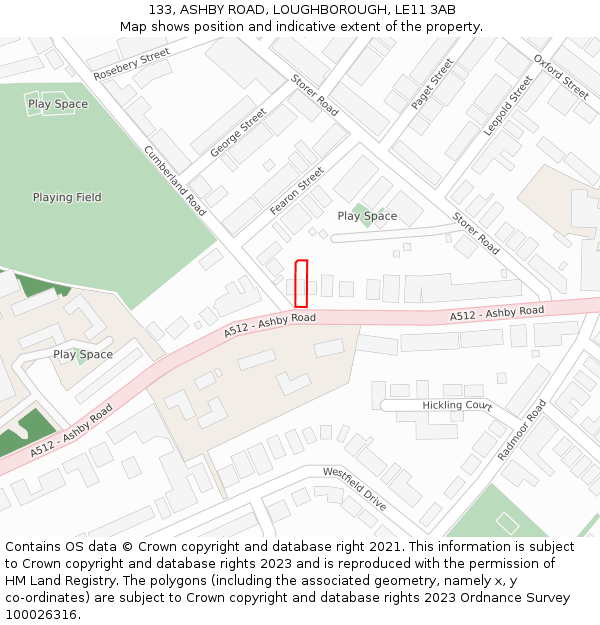 133, ASHBY ROAD, LOUGHBOROUGH, LE11 3AB: Location map and indicative extent of plot