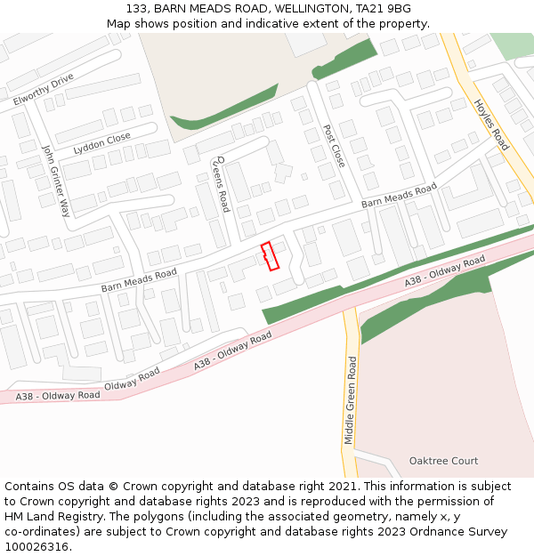 133, BARN MEADS ROAD, WELLINGTON, TA21 9BG: Location map and indicative extent of plot