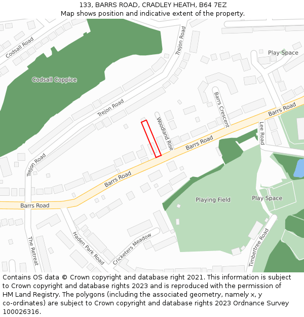 133, BARRS ROAD, CRADLEY HEATH, B64 7EZ: Location map and indicative extent of plot