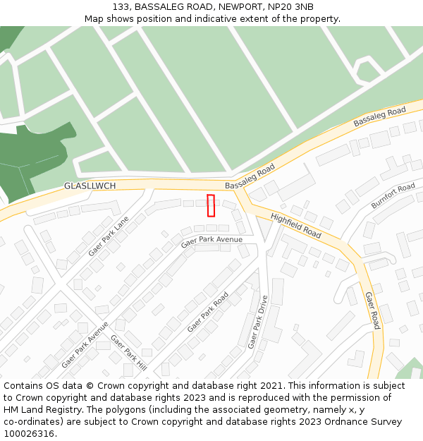 133, BASSALEG ROAD, NEWPORT, NP20 3NB: Location map and indicative extent of plot