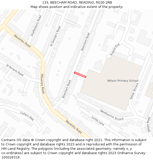 133, BEECHAM ROAD, READING, RG30 2RB: Location map and indicative extent of plot