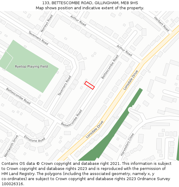 133, BETTESCOMBE ROAD, GILLINGHAM, ME8 9HS: Location map and indicative extent of plot