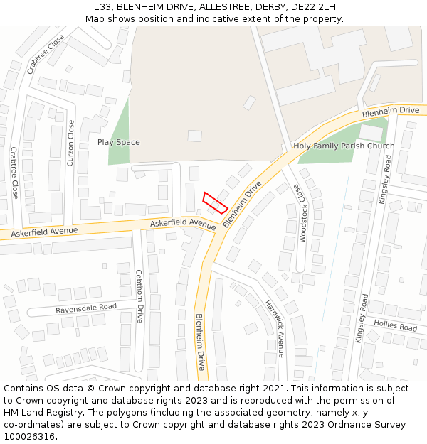 133, BLENHEIM DRIVE, ALLESTREE, DERBY, DE22 2LH: Location map and indicative extent of plot