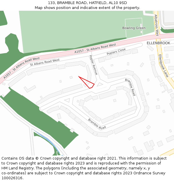 133, BRAMBLE ROAD, HATFIELD, AL10 9SD: Location map and indicative extent of plot