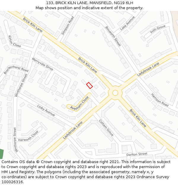 133, BRICK KILN LANE, MANSFIELD, NG19 6LH: Location map and indicative extent of plot