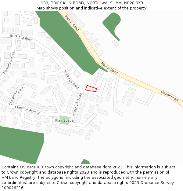 133, BRICK KILN ROAD, NORTH WALSHAM, NR28 9XR: Location map and indicative extent of plot