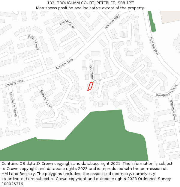 133, BROUGHAM COURT, PETERLEE, SR8 1PZ: Location map and indicative extent of plot