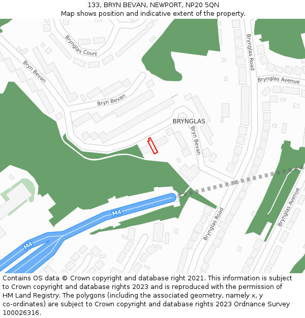 133, BRYN BEVAN, NEWPORT, NP20 5QN: Location map and indicative extent of plot